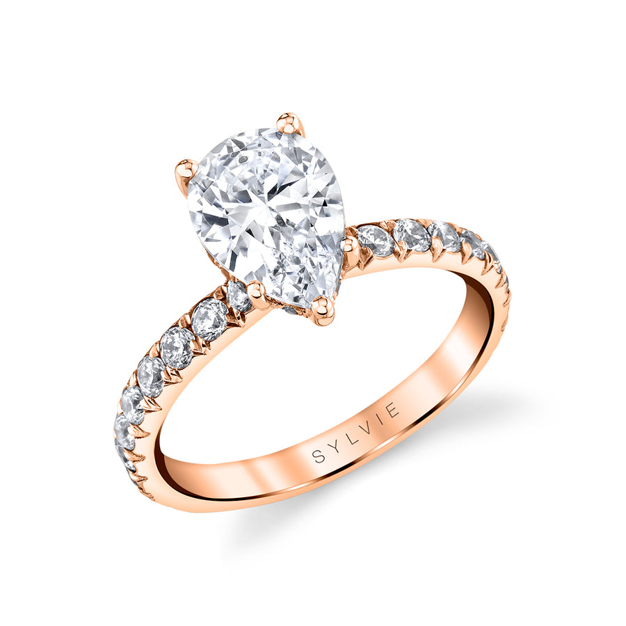 Pear Shaped Classic Wide Band Engagement Ring - Malencia 18k Gold Rose