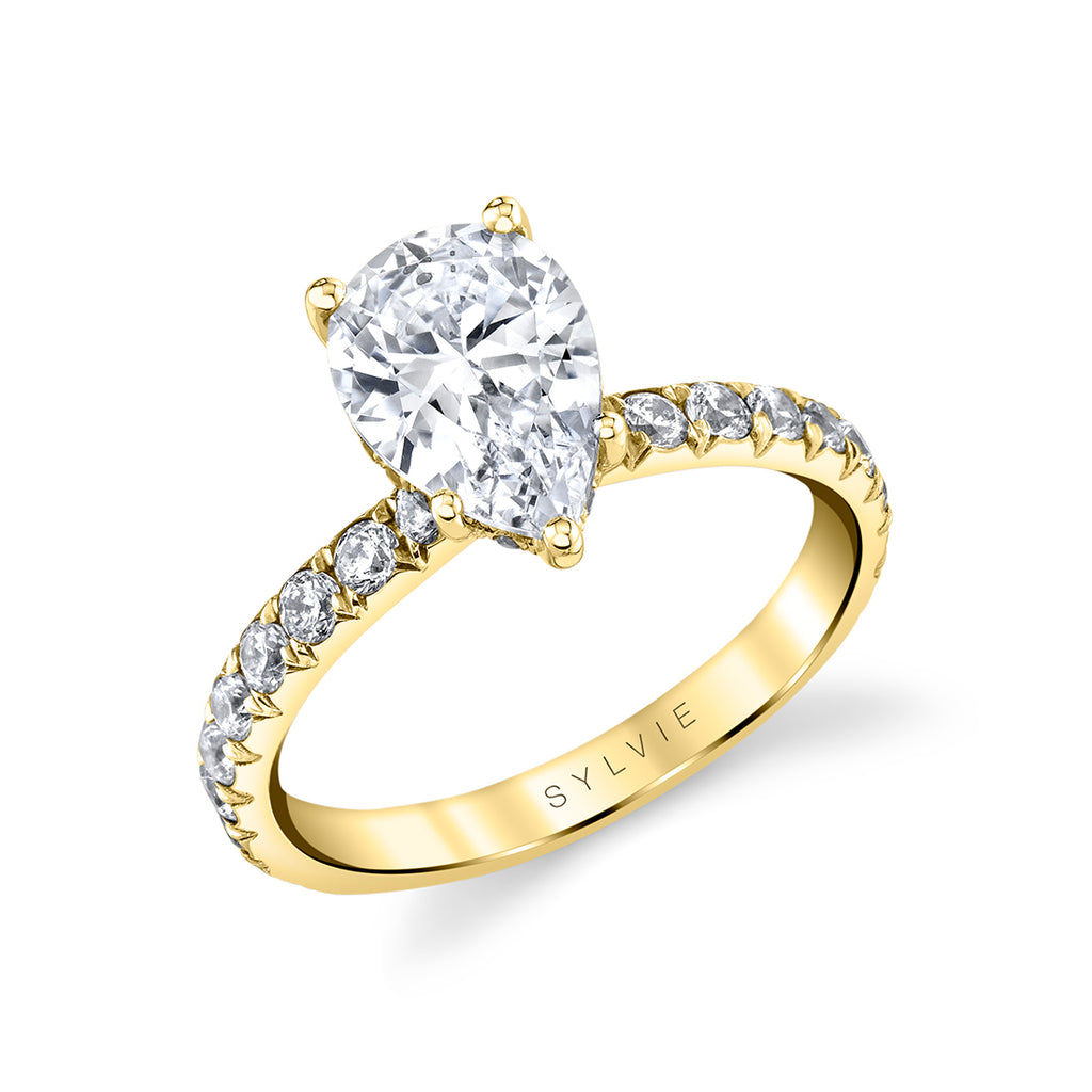 Pear Shaped Classic Wide Band Engagement Ring - Malencia 14k Gold Yellow