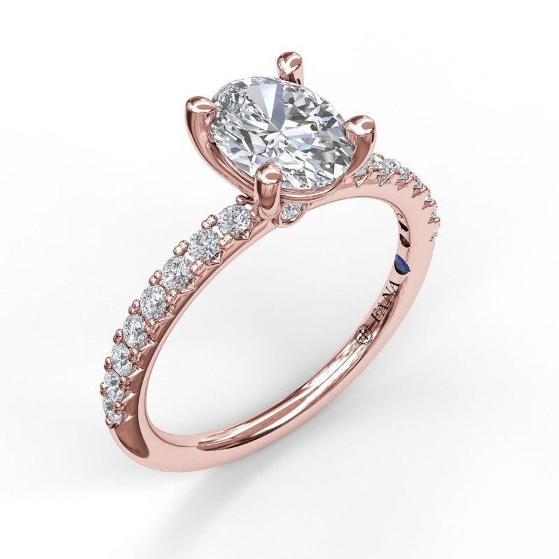 Fana Classic Single Row Engagement ring with an Oval Center Diamond.