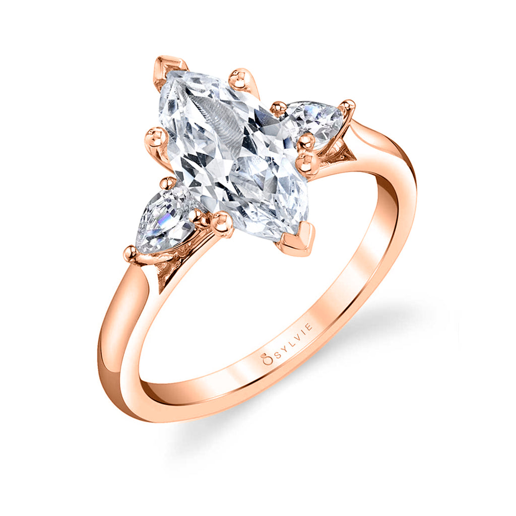 Marquise Cut Three Stone Engagement Ring - Martine 14k Gold Rose