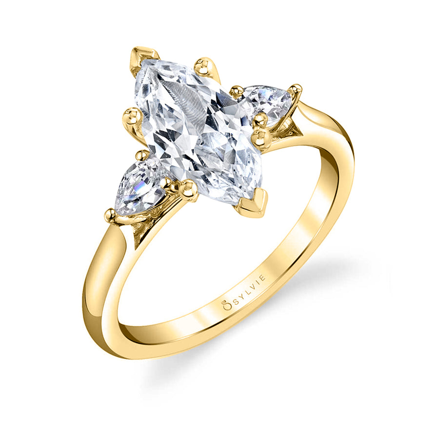 Marquise Cut Three Stone Engagement Ring - Martine 14k Gold Yellow