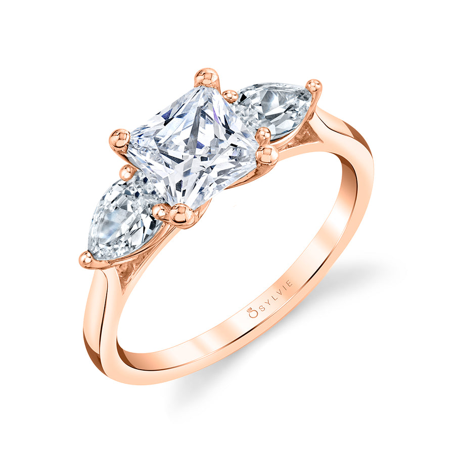 Princess Cut Three Stone Engagement Ring - Martine 18k Gold Rose