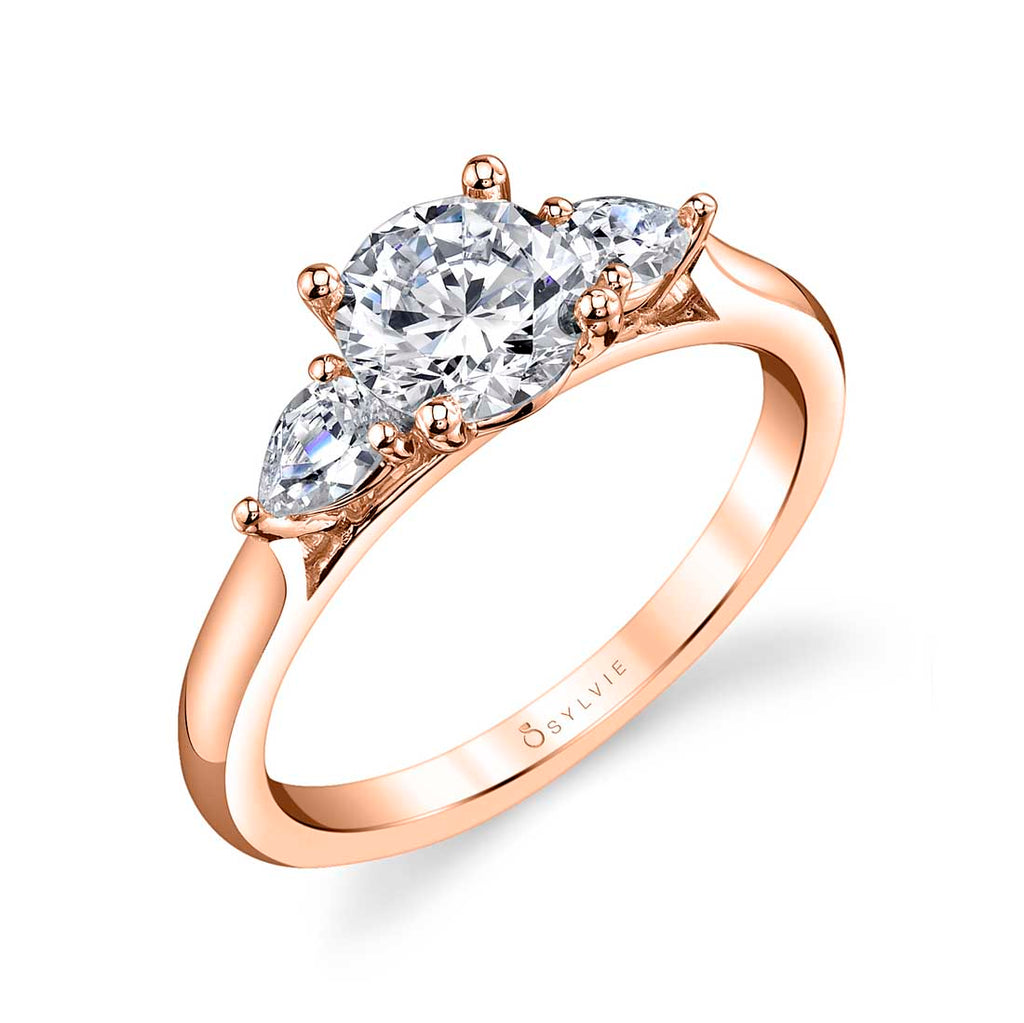 Round Cut Three Stone Engagement Ring - Martine 14k Gold Rose