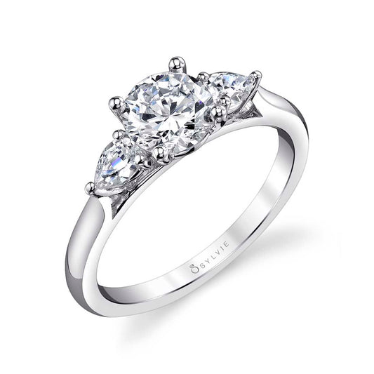 Sylvie Round Cut Three Stone Engagement Ring - Martine 18k Gold White