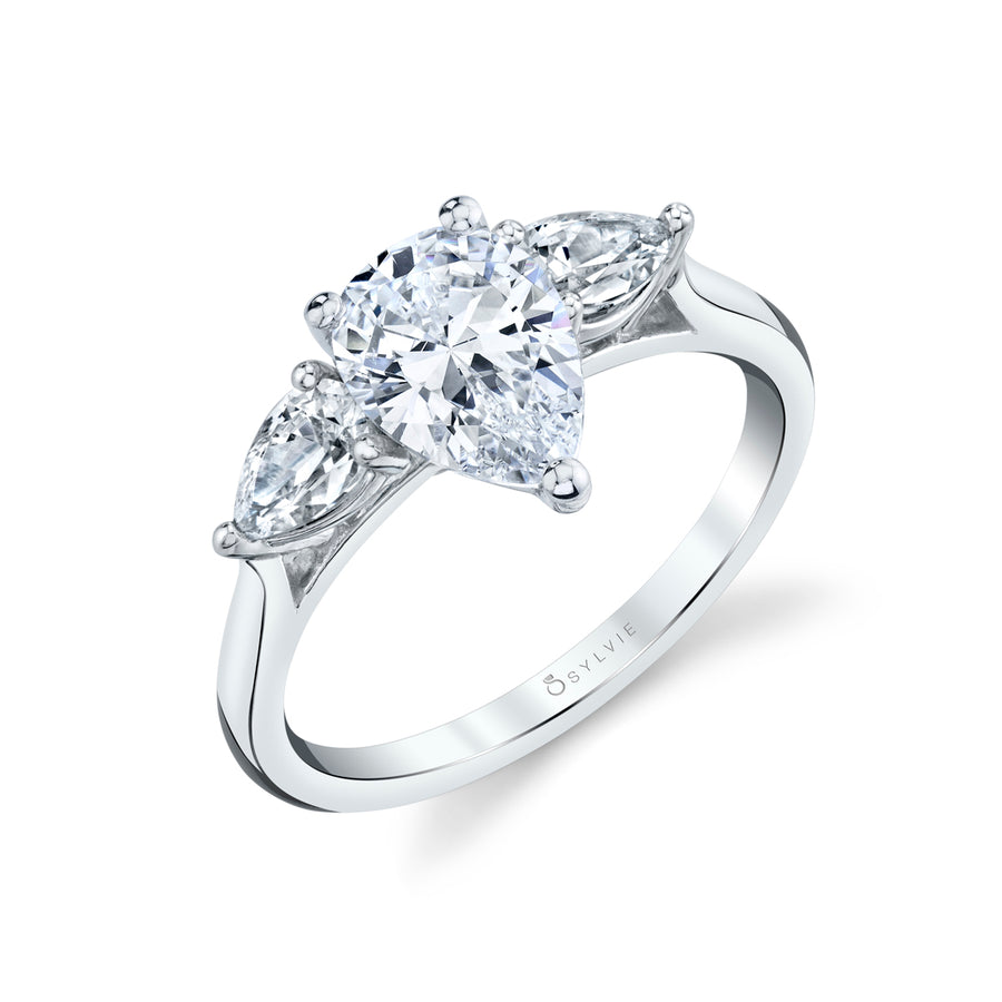 Pear Shaped 2.0 Ct Three Stone Engagement Ring - Martine 14k Gold White