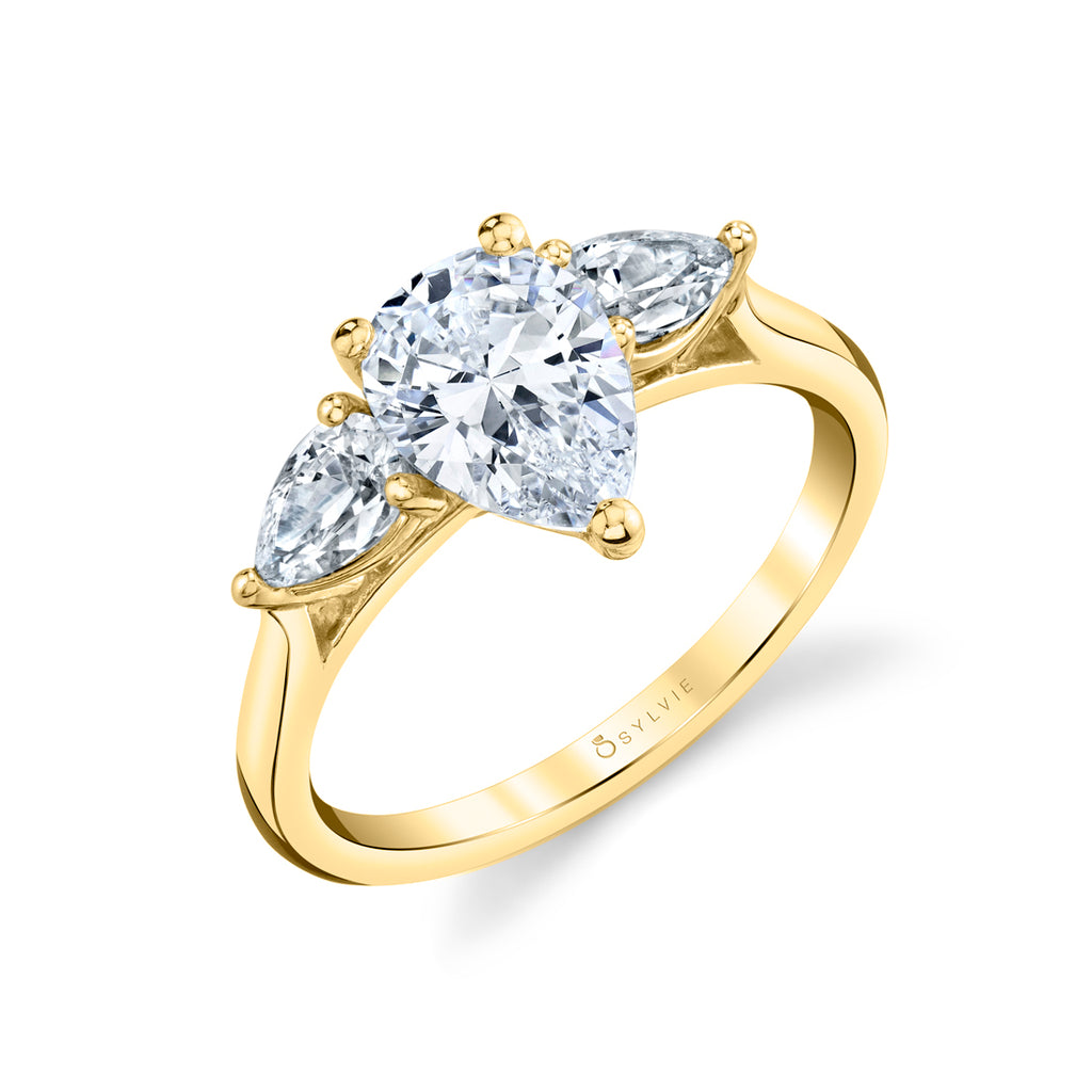 Pear Shaped 1.5 Ct Three Stone Engagement Ring - Martine 14k Gold Yellow