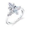 Marquise Cut Three Stone Engagement Ring with Baguettes - Nicolette Platinum White