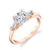 Cushion Cut Three Stone Engagement Ring with Baguettes - Nicolette 14k Gold Rose