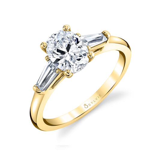 Sylvie Oval Cut Three Stone Engagement Ring with Baguettes - Nicolette 18k Gold Yellow