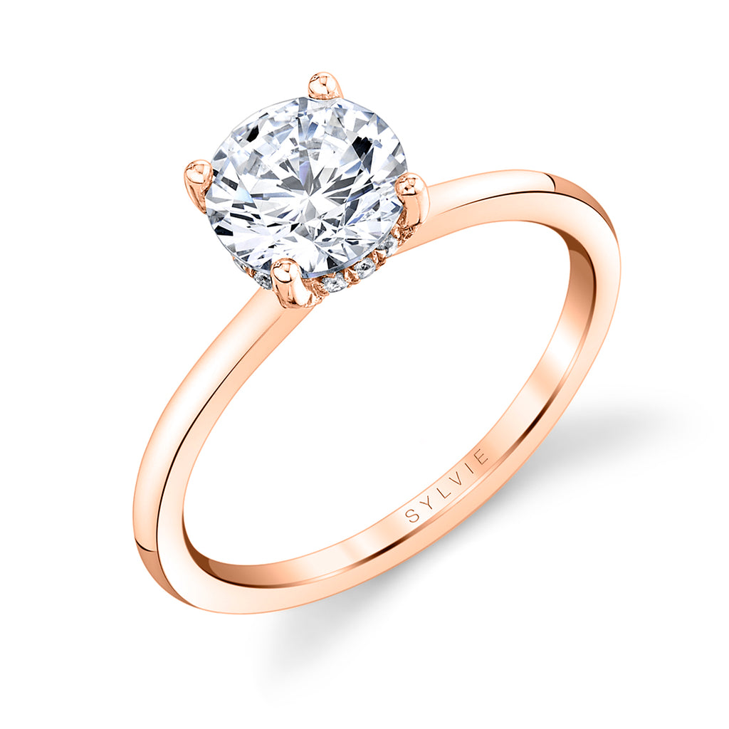 Round Cut Hidden Halo Engagement Ring - Melany 18k Gold Rose