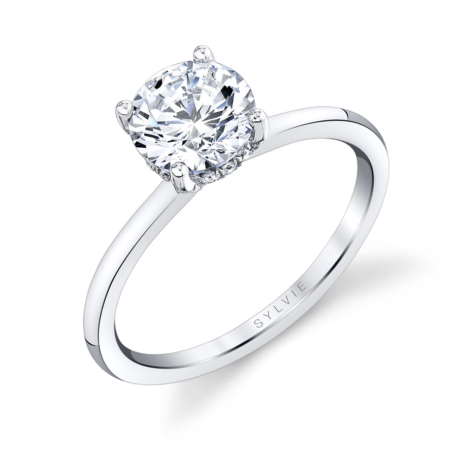 Round Cut Hidden Halo Engagement Ring - Melany Platinum White