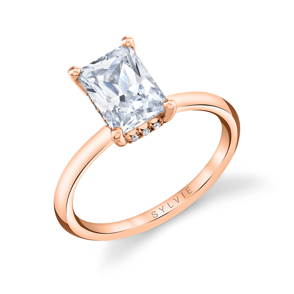 Radiant Cut Hidden Halo Engagement Ring - Melany 18k Gold Rose