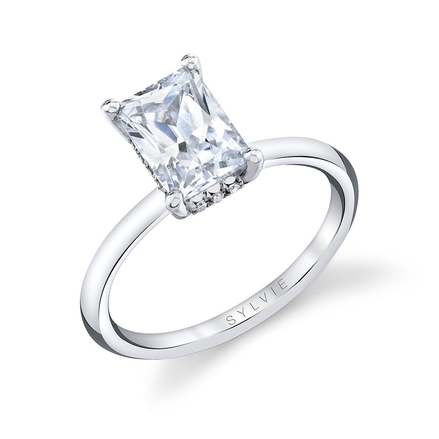 Radiant Cut Hidden Halo Engagement Ring - Melany Platinum White