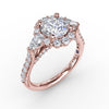 Fana Three-Stone Diamond Halo Engagement Ring With Pear-Shape Side Stones