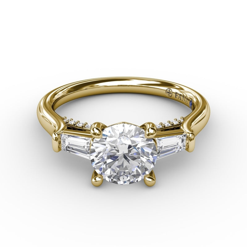 Fana Three-Stone Round Diamond Engagement Ring With Bezel-Set Baguettes