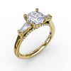 Fana Three-Stone Round Diamond Engagement Ring With Bezel-Set Baguettes