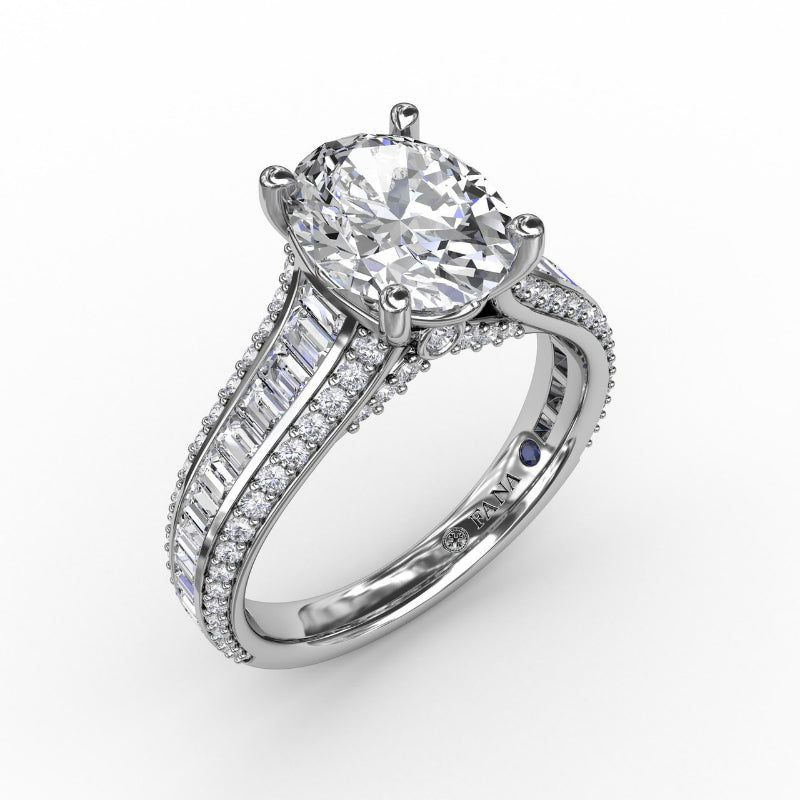 Fana Oval Diamond Solitaire Engagement Ring With Baguettes and Pave