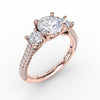 Fana Classic Three-Stone Round Diamond Engagement Ring With Pave Band