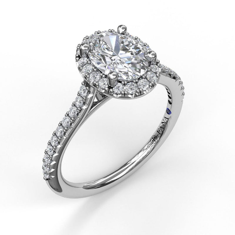 Fana Delicate Oval Shaped Halo And Pave Band Engagement Ring