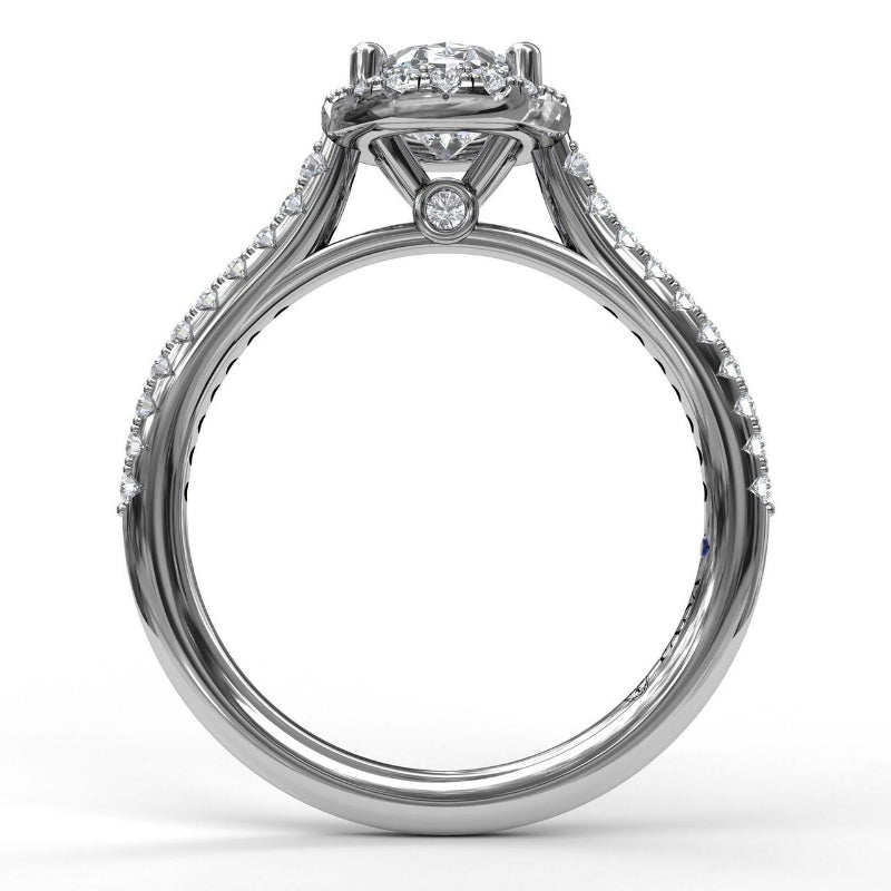 Fana Delicate Oval Shaped Halo And Pave Band Engagement Ring