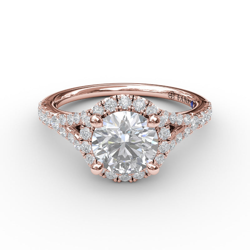 Fana Classic Diamond Halo Engagement Ring with a Subtle Split Band