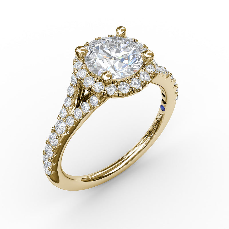 Fana Classic Diamond Halo Engagement Ring with a Subtle Split Band