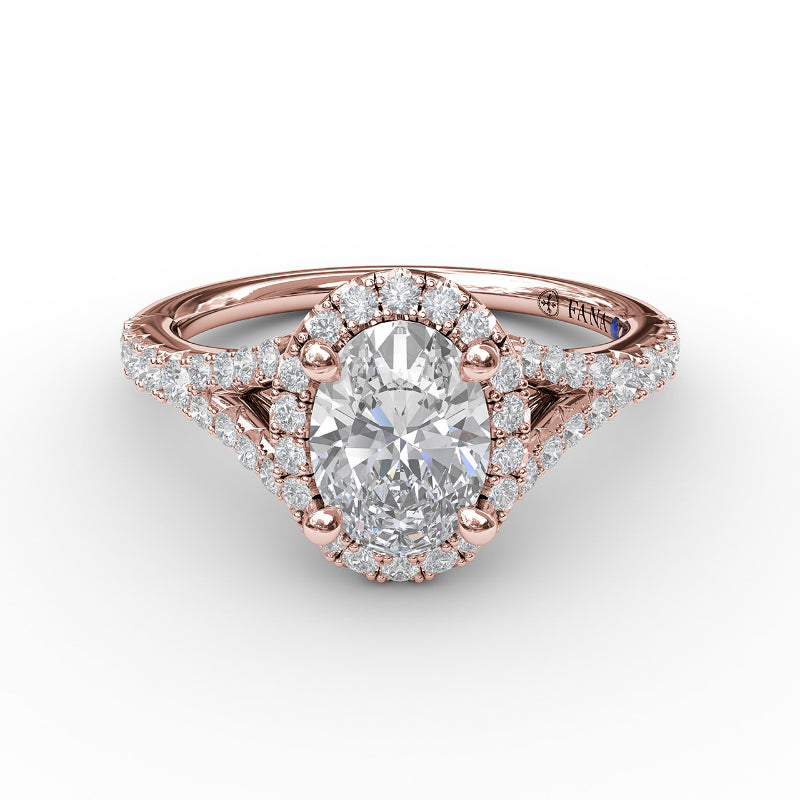 Fana Classic Diamond Halo Engagement Ring with a Subtle Split Band