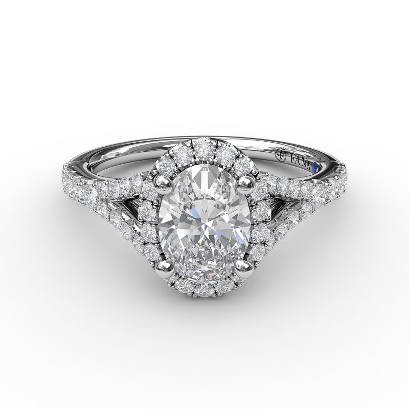 Fana Classic Diamond Halo Engagement Ring with a Subtle Split Band