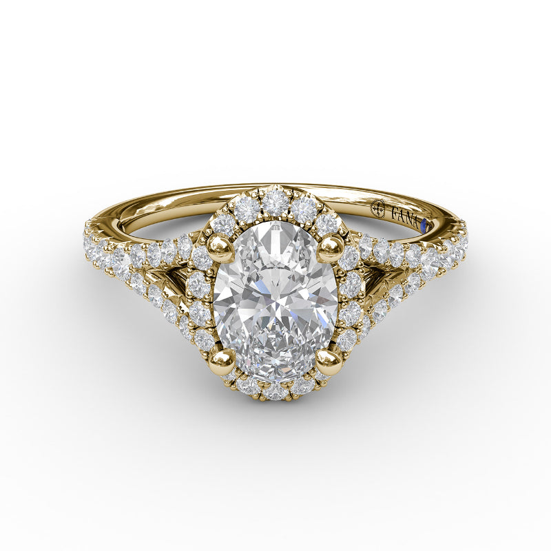 Fana Classic Diamond Halo Engagement Ring with a Subtle Split Band