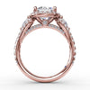 Fana Three-Stone Round Diamond Halo Engagement Ring