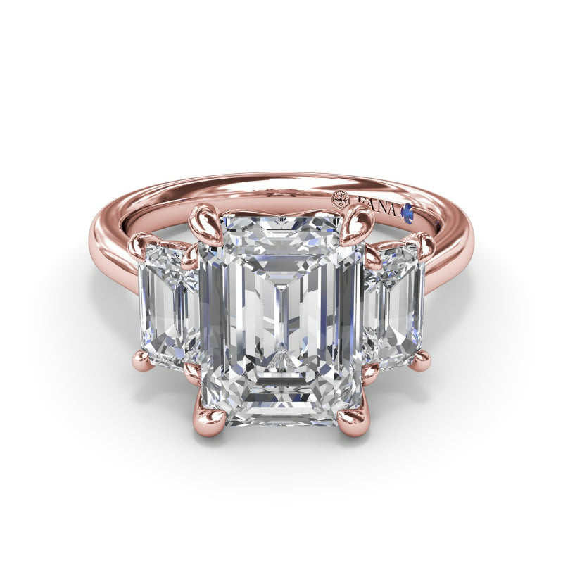 Fana Three Stone Emerald Cut Diamond Engagement Ring