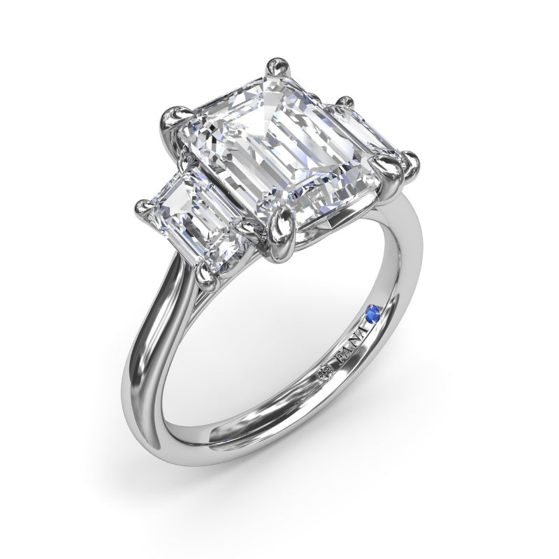 Fana Three Stone Emerald Cut Diamond Engagement Ring