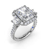 Fana Three Stone Halo Diamond Engagement Ring