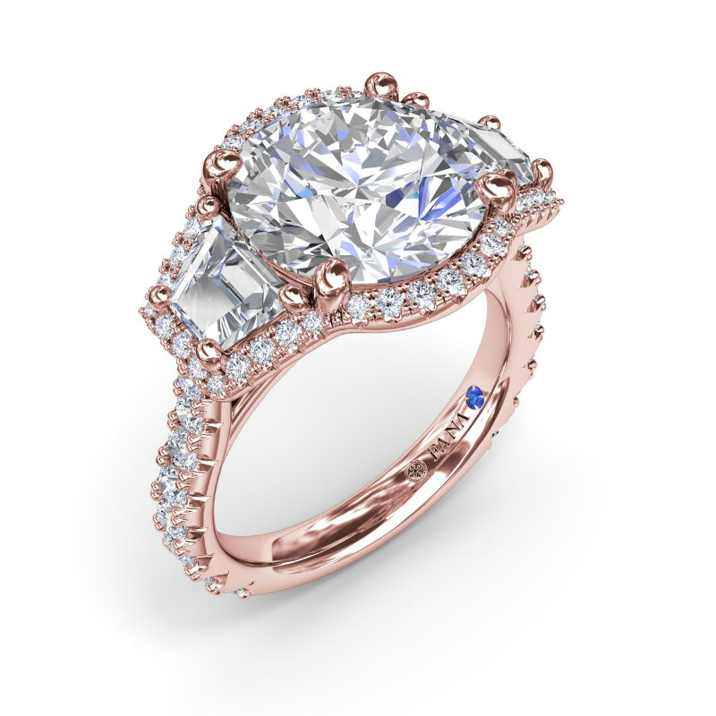 Fana Complete Halo Three Stone Engagement Ring