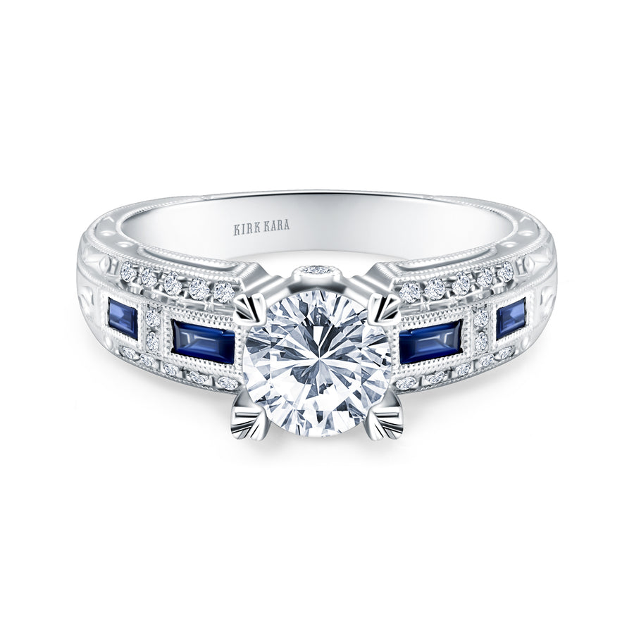 Kirk Kara CHARLOTTE Diamond Engagement Rings 18k Gold White 24DR .10 2DR .03 4SBG HAND ENGRAVED RING