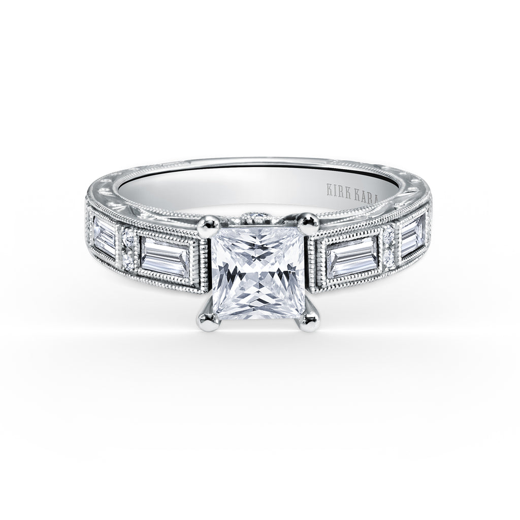 Kirk Kara CHARLOTTE Diamond Engagement Rings 18k Gold White 8DR.06 2DR.02 4DB .46VS2-SI1 ENGRAVED DIAMOND RING