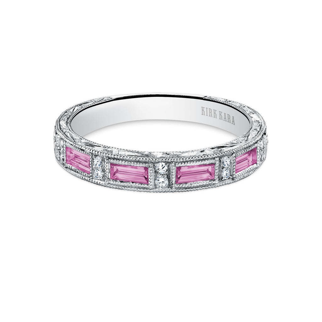 Kirk Kara CHARLOTTE Gemstone Wedding Bands 18k Gold White 10DR 0.06 4 PINK SAPP BAG WEDDING BAND
