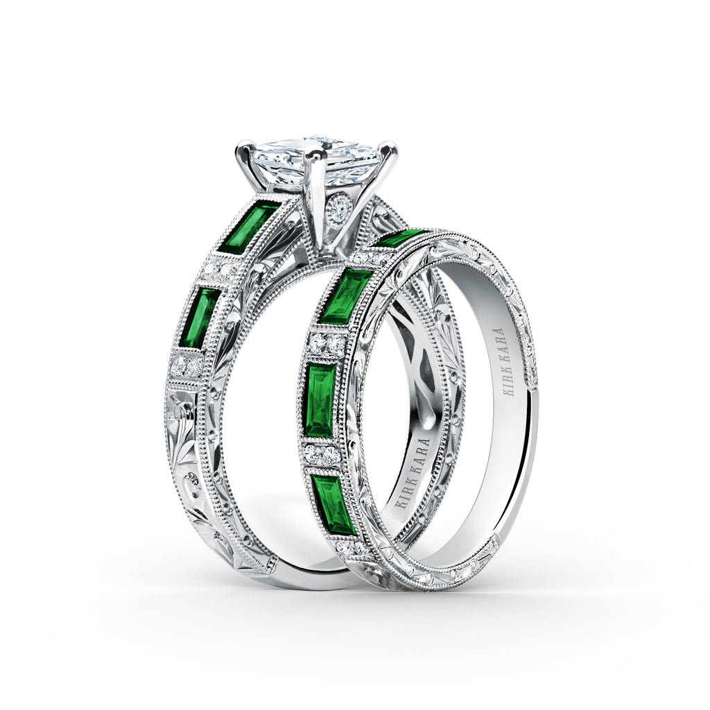 Kirk Kara CHARLOTTE Diamond Engagement Rings 18k Gold White 10DR .08 4 BAG TSAV ENGRAVED RING