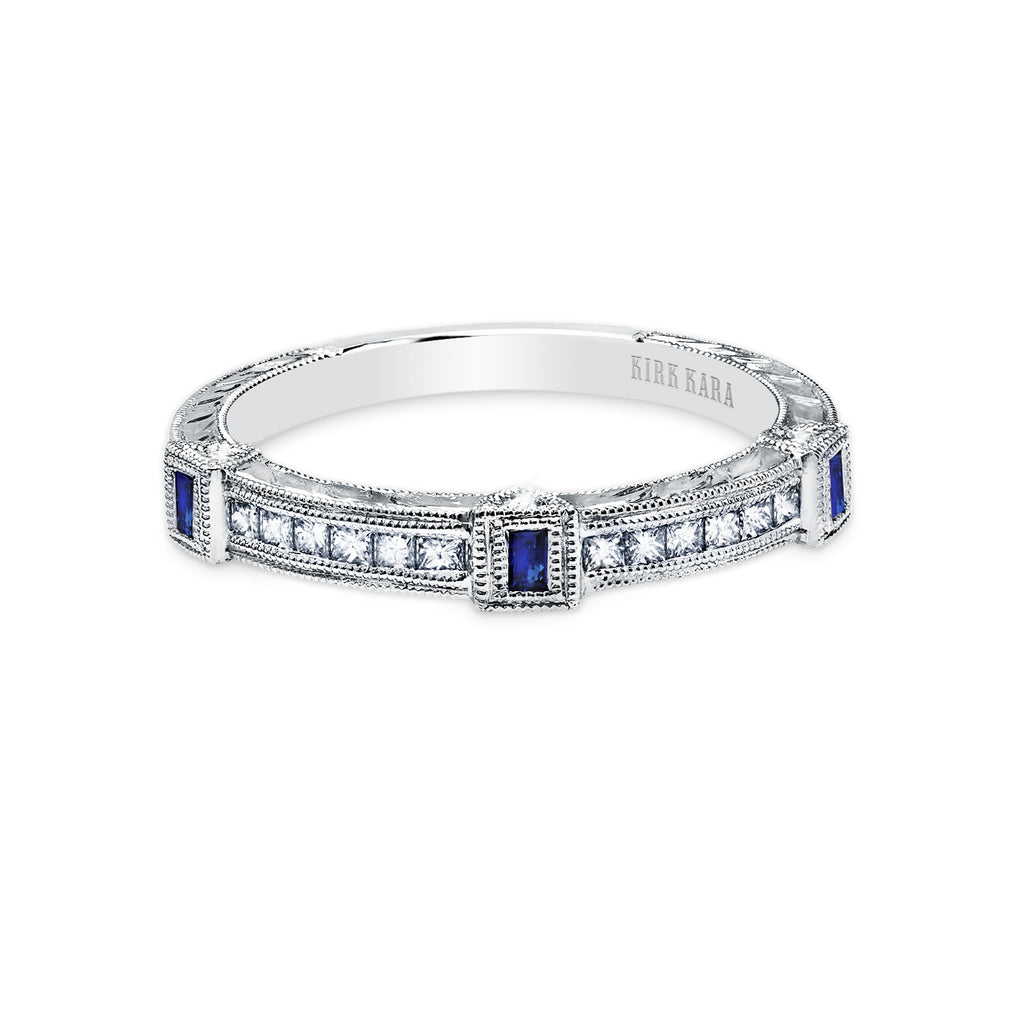 Kirk Kara CARMELLA Gemstone Wedding Bands 18k Gold White 6DR 0.07 12DP 0.223 BLUE SAP BG WEDDING BAND