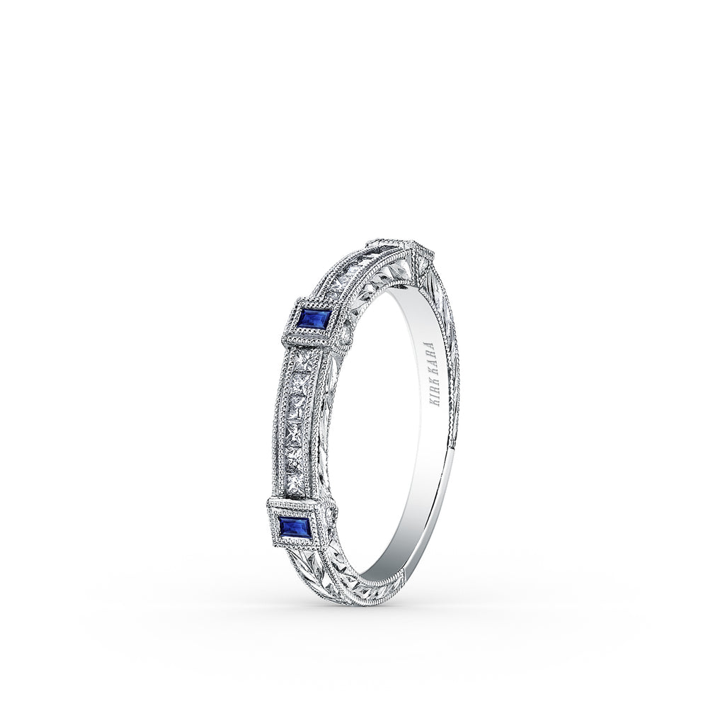 Kirk Kara CARMELLA Gemstone Wedding Bands 18k Gold White 6DR 0.07 12DP 0.223 BLUE SAP BG WEDDING BAND