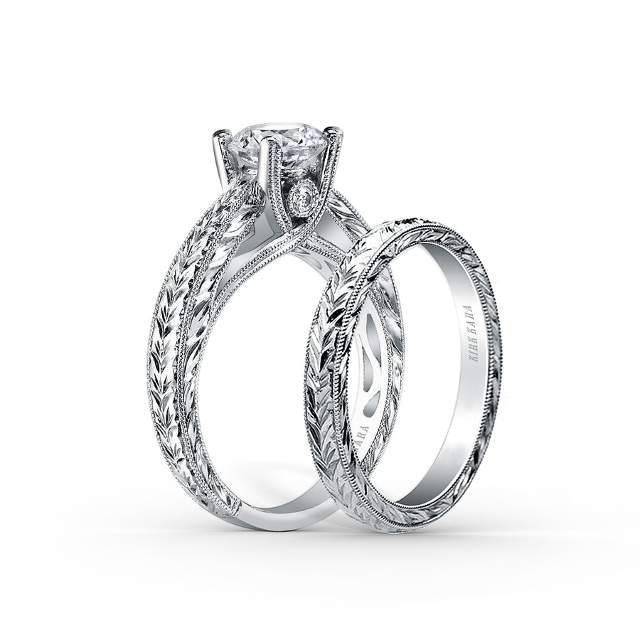 Kirk Kara STELLA Solitaire Engagement Rings 18k Gold White 2DR 0.05 SOLITAIRE RING HAND ENGRAVED