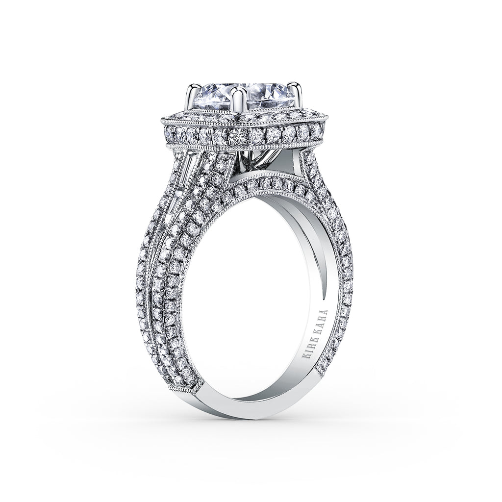Kirk Kara CARMELLA halo Engagement Rings 18k Gold White 210DR 1.24 4TDB .24 MICRO PAVE HALO RING