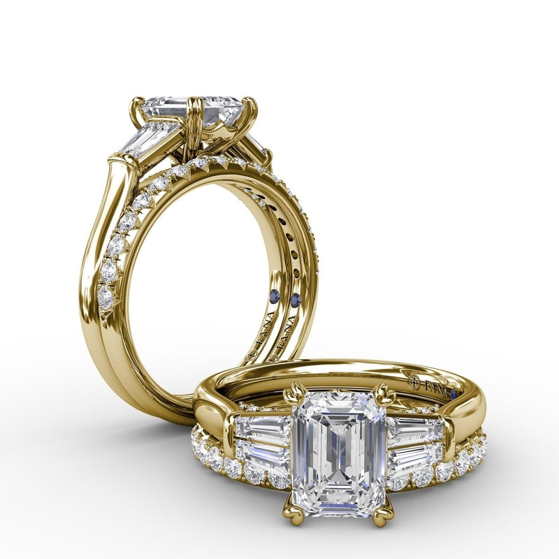 Fana Emerald-Cut Diamond Engagement Ring With Tapered Baguette Side Stones