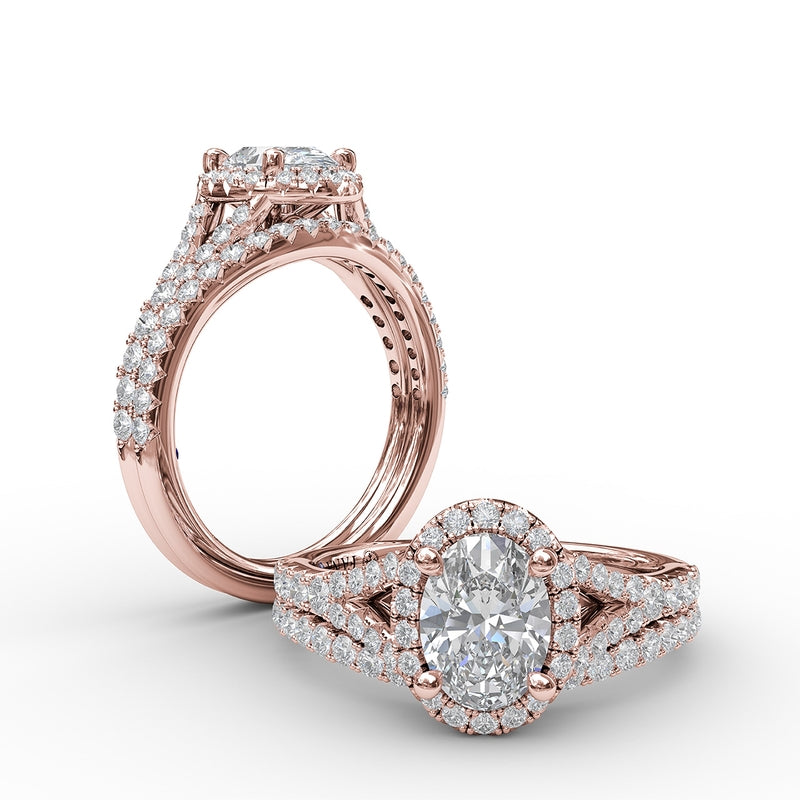 Fana Classic Diamond Halo Engagement Ring with a Subtle Split Band