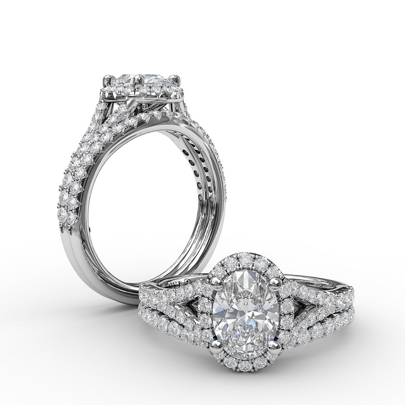 Fana Classic Diamond Halo Engagement Ring with a Subtle Split Band