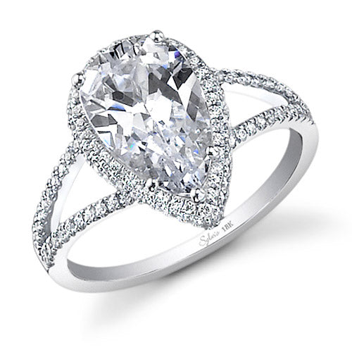 0.35tw Semi-Mount Engagement Ring With 3ct Pear Head