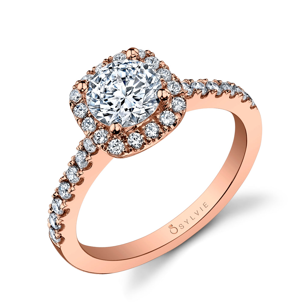 Cushion Cut Classic Halo Engagement Ring - Chantelle 18k Gold Rose