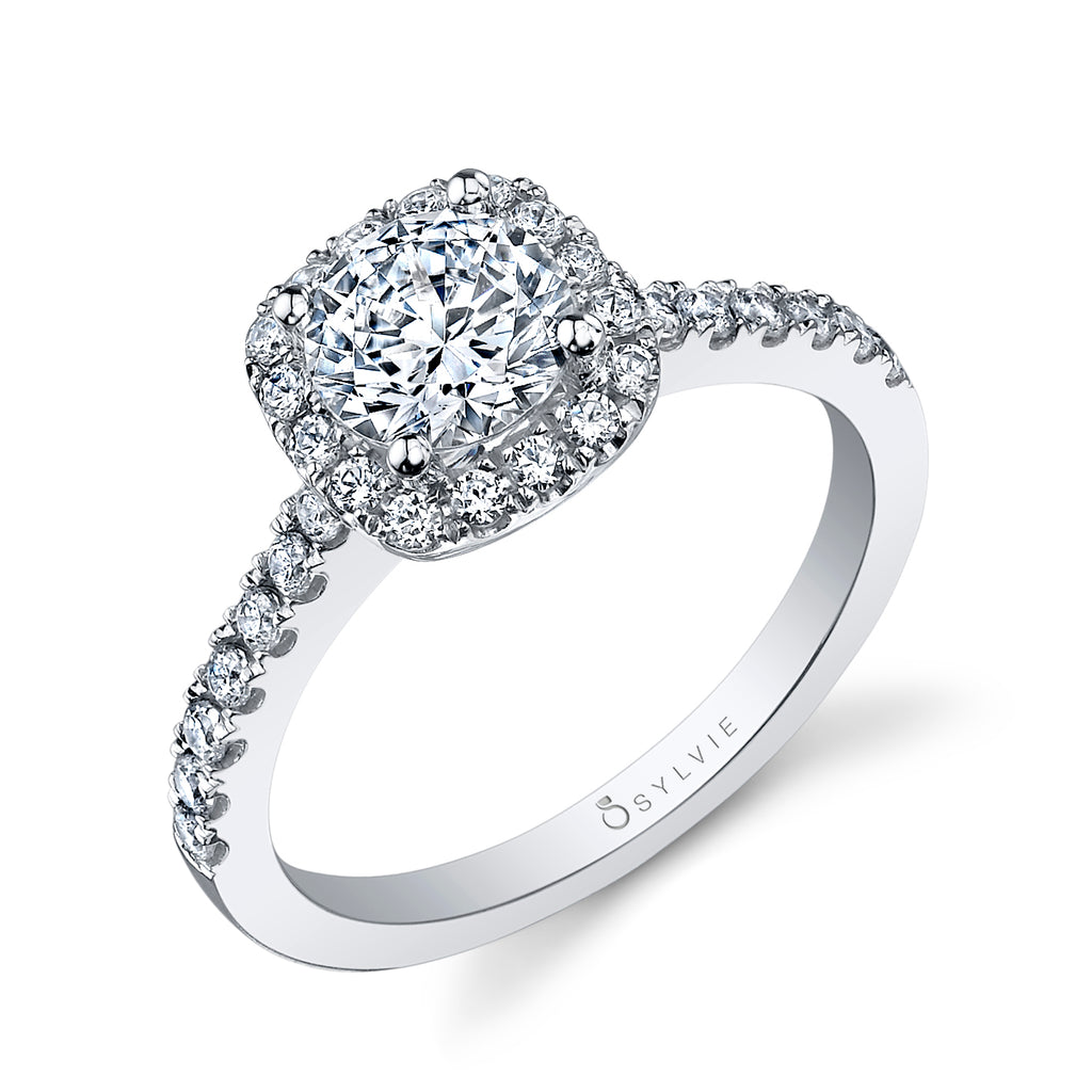 Cushion Cut Classic Halo Engagement Ring - Chantelle Platinum White