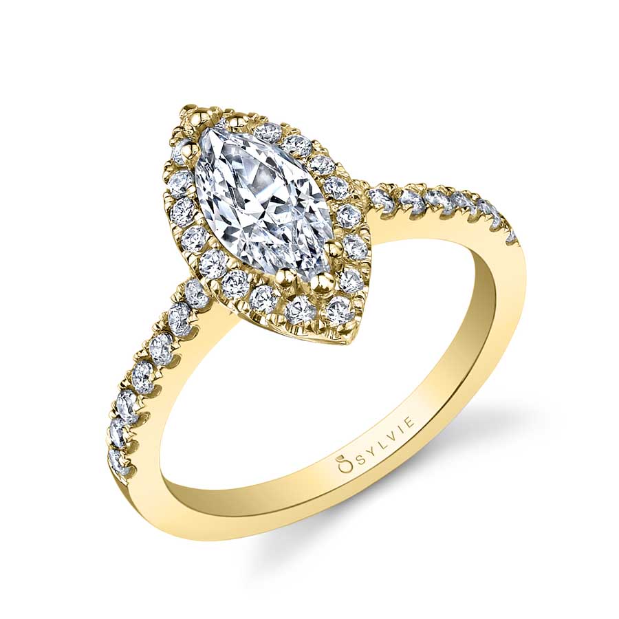 Marquise Cut Classic Halo Engagement Ring - Chantelle 14k Gold Yellow