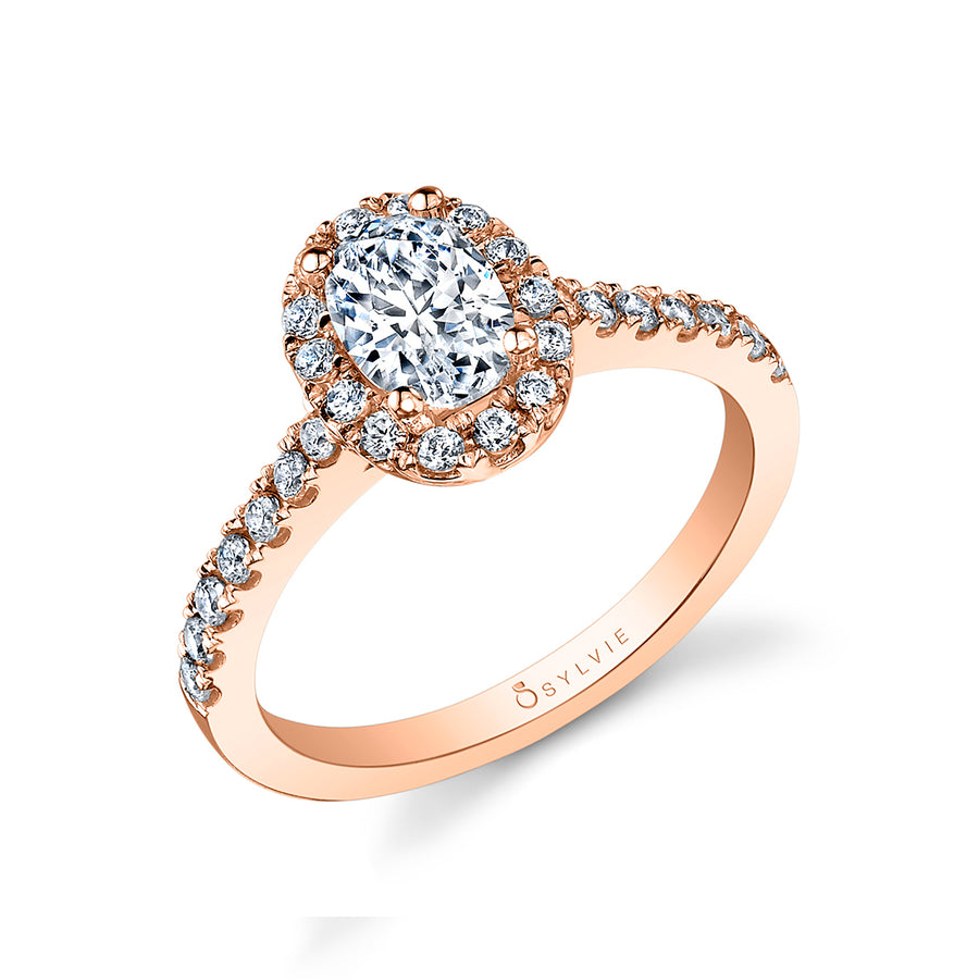 Oval Cut Classic Halo Engagement Ring - Chantelle 14k Gold Rose